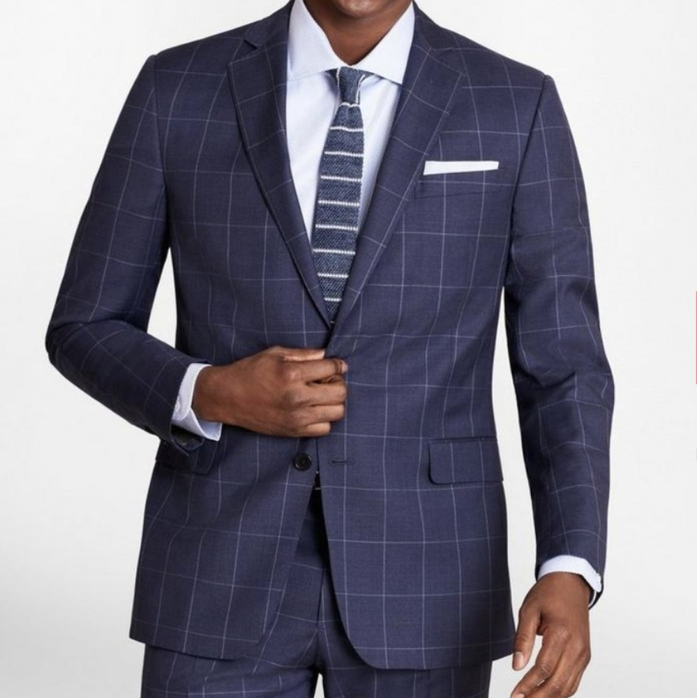 EUC Brooks Brothers Regent Fit Brooksgate  Jacket, 42S Blue Windowpane Plaid